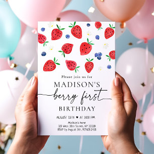 Invitation Fraise Bleuet Berry Premier anniversaire