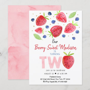 Invitation Fraise Bleuet Berry Sweet Deuxième anniversaire