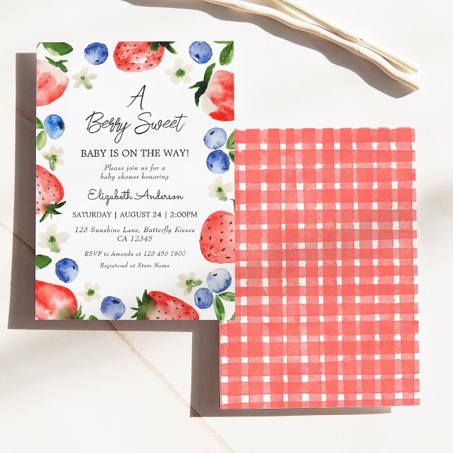 Invitation Fraise bleuet Berry Sweet Girl Baby shower (Créateur téléchargé)