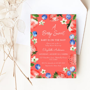 Invitation Fraise bleuet Berry Sweet Girl Baby shower