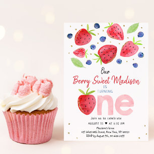 Invitation Fraise Bleuet Berry Sweet Premier anniversaire