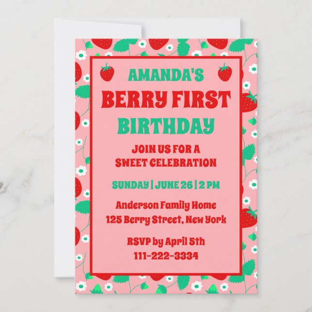 Invitation Fraise de marmite Berry Première fête d'anniversai (Devant)