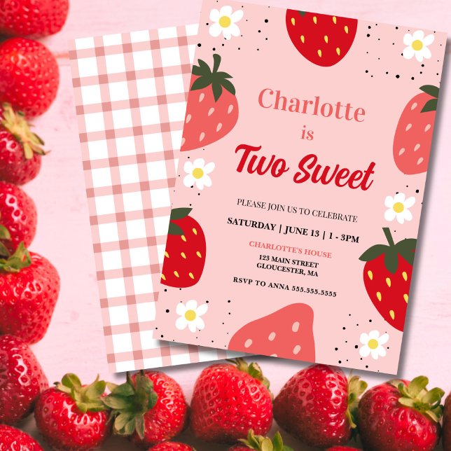 Invitation Fraise deux douces fête d'anniversaire (Two Sweet Strawberry Birthday Invitation — Berry Cute 2nd Birthday Invite!)