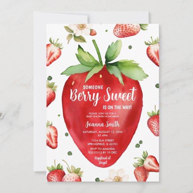 Invitation Fraise En vichy Berry Sweet Girl Baby shower (Devant)