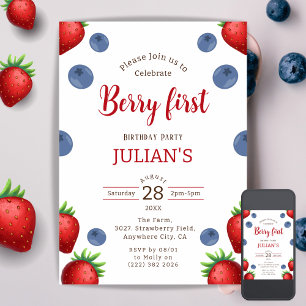 Invitation Fraise et bleuets Fille du premier Berry Anniversa