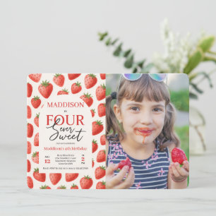 Invitation Fraise Four Ever Sweet 4th Birthday Photo