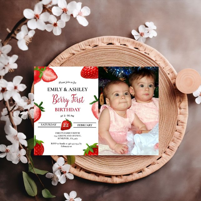 Invitation Fraise Girl Twin Premier anniversaire| Berry Sweet (Créateur téléchargé)