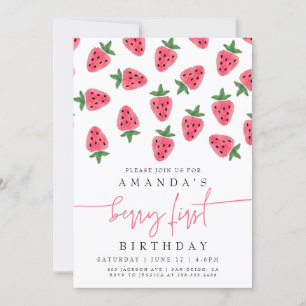 Invitation Fraise mignonne Fille Berry Première fête d'annive