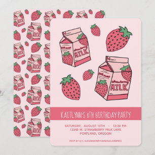 Invitation Fraise mignonne Lait Fête Anniversaire