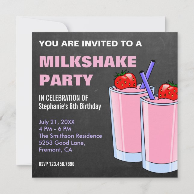 Invitation Fraise Milkshake Chalkboard fête d'anniversaire (Devant)