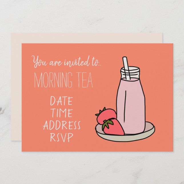 Invitation Fraise Milkshake rose rétro Thé du matin (Devant / Derrière)