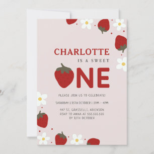 Invitation Fraise pâteuse gris clair 1er anniversaire d'été