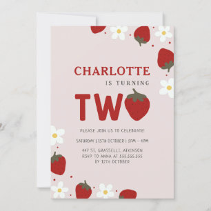 Invitation Fraise pâteuse gris clair 2e anniversaire d'été