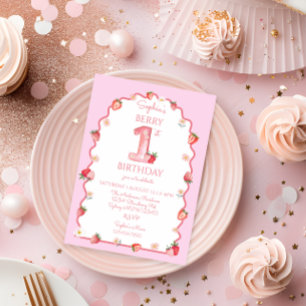 Invitation fraise Premier 1er anniversaire Wavy