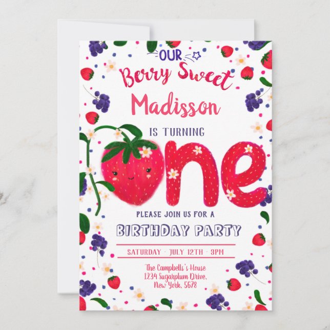 Invitation Fraise PREMIER anniversaire (Devant)