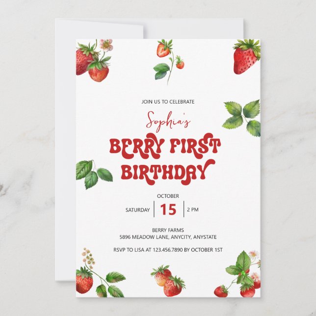 Invitation Fraise | Premier Anniversaire 1er Anniversaire (Devant)
