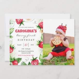 Invitation Fraise première photo Anniversaire