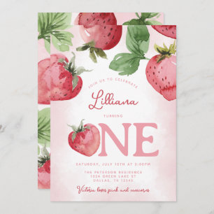 Invitation Fraise rose 1er anniversaire