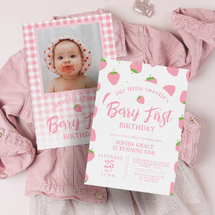 Invitation Fraise rose Berry 1er anniversaire