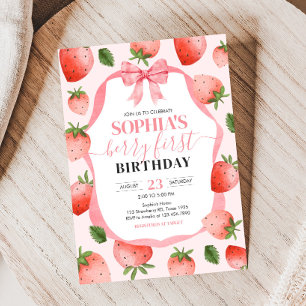 Invitation Fraise rose Berry Premier anniversaire fête