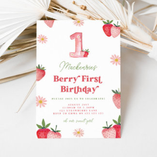 Invitation Fraise rose et rouge Berry Premier anniversaire