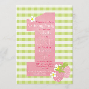 Invitation Fraise rose Première fête d'anniversaire Invitatio