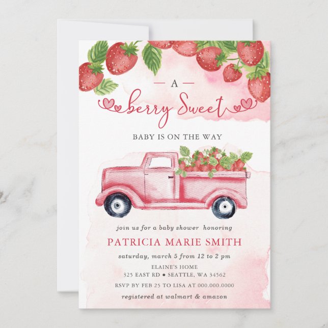 Invitation Fraise rose Rouge Berry Baby shower sucré (Devant)