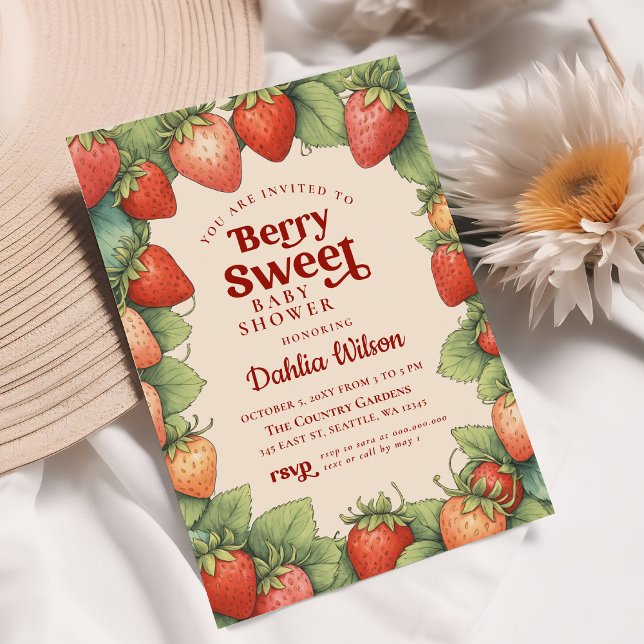 Invitation Fraise rose Rouge Berry Baby shower sucré (Strawberry Pink Red Berry Sweet Baby Shower Invitation)