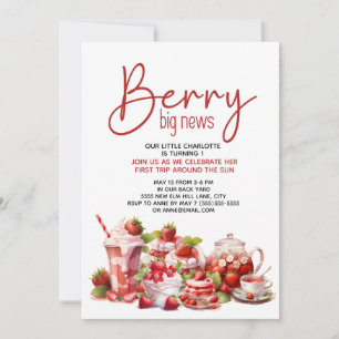 Invitation Fraise rose rouge Berry blanc 1er anniversaire
