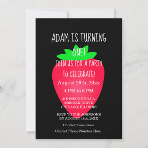 Invitation Fraise Rouge Black Custom 1ère fête d'anniversaire