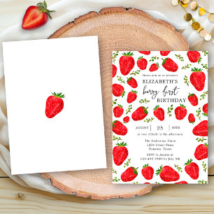 Invitation Fraise Rouge Élégante Berry Premier Anniversaire