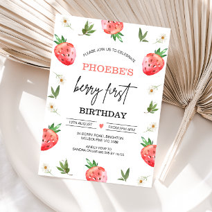 Invitation Fraise Rouge Faisée Berry Sweet 1er Anniversaire