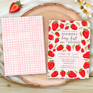 Invitation Fraise Rouge Rustique Premier Anniversaire