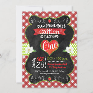 Invitation Fraise Sweet Chalkboard Girl Premier anniversaire