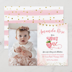 Invitation Fraise Sweet One First Birthday avec photo