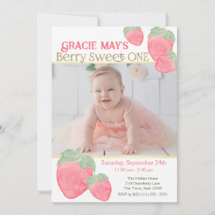 Invitation Fraise Sweet un premier anniversaire avec photo