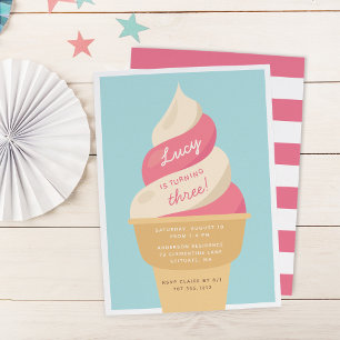 Invitation Fraise Swirl Ice Cream Anniversaire de enfant Part