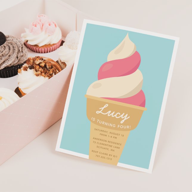 Invitation Fraise Swirl Ice Cream Anniversaire de enfant Part (Créateur téléchargé)