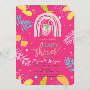 Invitation Fraise Tropical Feuille Baby shower rose
