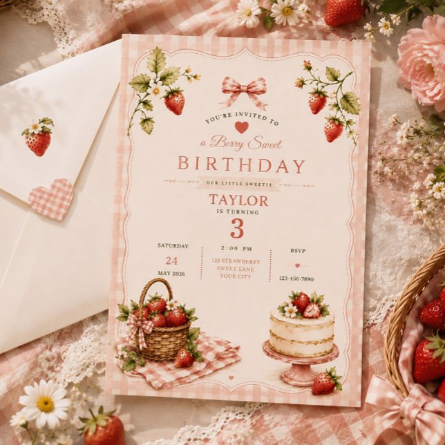 Invitation Fraise – Un Anniversaire Sucré aux Frui (Créateur téléchargé)