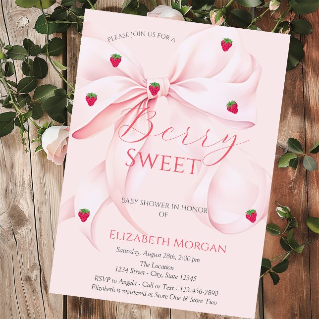 Invitation Fraises Arc Rose Rayures Baby Shower (Créateur téléchargé)