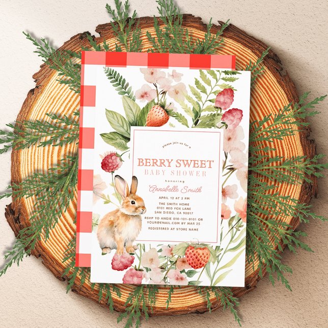 Invitation Fraises & Beurre de lapin Sweet Girl Baby shower (Créateur téléchargé)