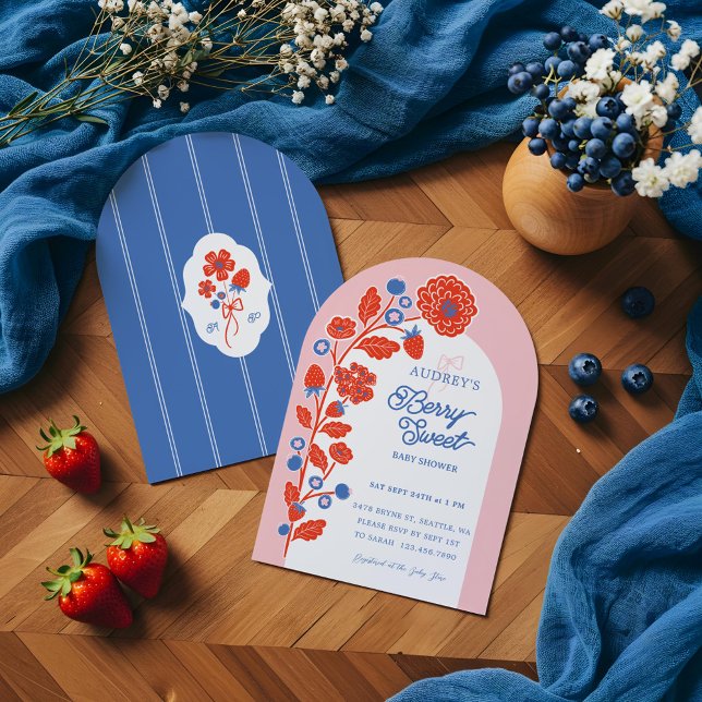 Invitation Fraises, bleuets et fleurs de baies (Berry Sweet Strawberries, Blueberries & Blooms Invitation)