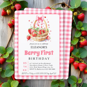 Invitation Fraises coeur arc rose Berry Premier anniversaire
