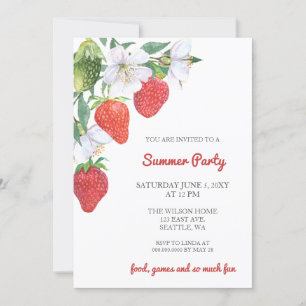 Invitation Fraises d'aquarelle rustique Fête d'été
