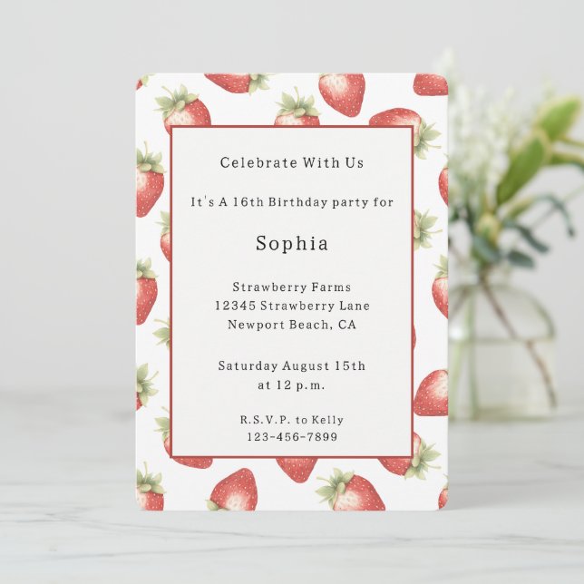 Invitation Fraises de fruits rouges Anniversaire (Debout devant)