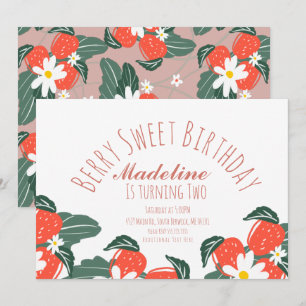 Invitation Fraises Dessinées à la Main Botanique Anniversaire
