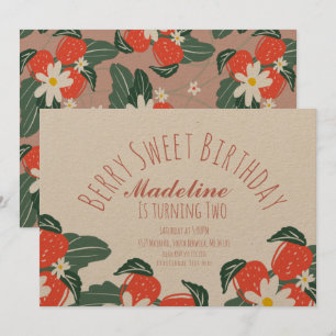 Invitation Fraises Dessinées à la Main Botanique Floral Anniv