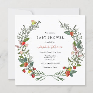Invitation Fraises et Baby shower Fleur sauvage