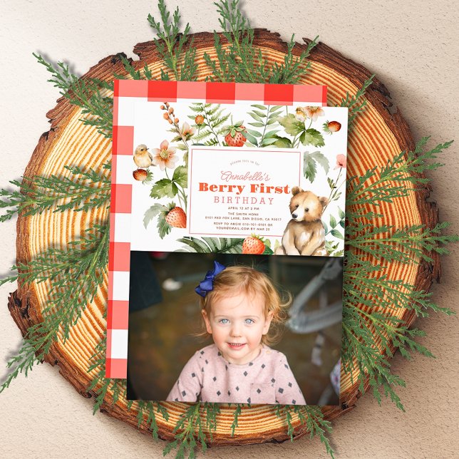 Invitation Fraises et Berry d'ours 1er anniversaire Photo (Créateur téléchargé)